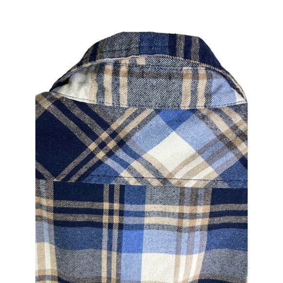 Burnside Flannel Shirt Mens Blue Beige Plaid Long Sleeve Grunge Classic - Picture 4 of 10